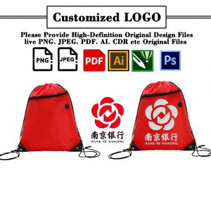 Wholesale 210D Polyester <b>Backpack</b> Bag Custom Logo <b>Drawstring</b> Sports Gym Storage With Zipper for Shopping - Product Image 3