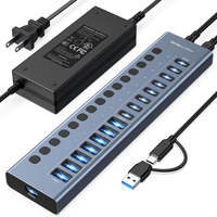 Hub USB-C 16 ports 10 Gbit/s USB 3.2 Gen2, 8 ports USB-A et 8 ports USB-C, adaptateur 12V 8A avec interrupteurs individuels – En stock