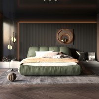 [Stock US] Lit plateforme de luxe en bois massif, taille king, avec dossier rembourré surdimensionné, expédition rapide depuis les États-Unis, MOQ 1 pièce