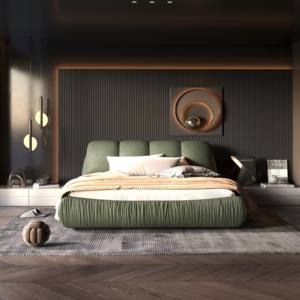 <strong>King</strong>-Size Luxury Green Upholstered Platform <strong>Bed</strong> with Oversized Padded Backrest Smart Modern Design Solid Wood Frame - Product Image 3