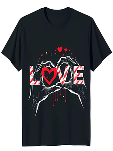 T-shirt Nera con Cuore e Mano, Unisex, Manica Corta, Vestibilità Regolare, 100% Cotone, Stampa Casual in Jersey, Girocollo - Product Image 1