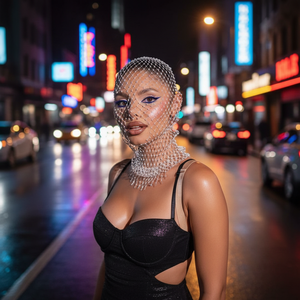 Fileli Kristal Boncuklu Gelin Yüz Maskesi Başlığı Vintage Blingbling Saç Filesi Düğünler İçin Beyaz Başörtüsü - Product Image 1