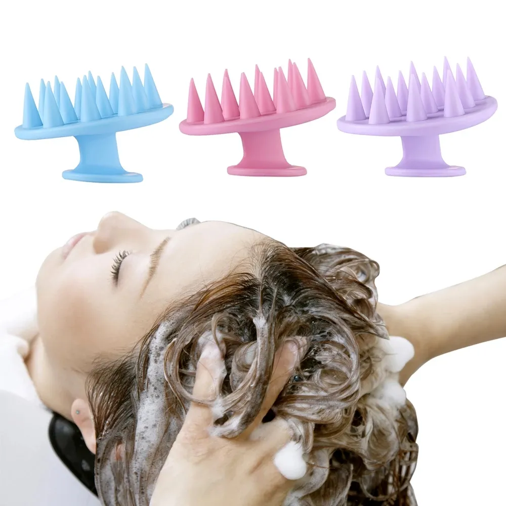 Özel logo saç baş masaj aleti silikon saç derisi masaj şampuan fırçası
