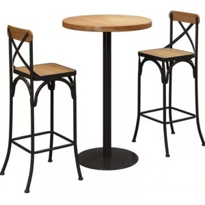 High <b>Bar</b> <b>Table</b> Set <b>Round</b> Metal with Wooden Seat Cross Back Design for Cafe Hotel Home <b>Bar</b> & Event Use - Product Image 1