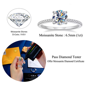 Anello con Moissanite Rotonda da 1 carato in <span class=keywords><strong>Argento</strong></span> Sterling 925 Placcato Rodio, Colore <span class=keywords><strong>D</strong></span>, VVS1, Supera il Test del Diamante, Anello di Promessa <span class=keywords><strong>per</strong></span> Donna - Product Image 6