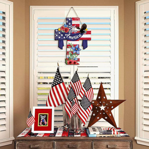 Décoration de porte en bois pour le 4 juillet, Jour de l'Indépendance, motif étoile rouge, blanc et bleu, ornement de bienvenue pour l'entrée principale de la maison, style traditionnel - Product Image 2