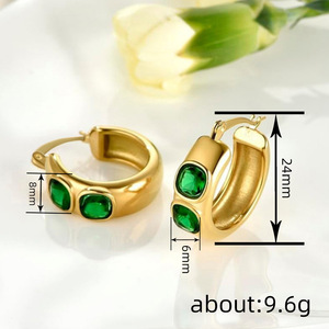 Orecchini a polsino da donna con zirconi cubici verde smeraldo, gioielli alla moda per abiti da sera - Product Image 4