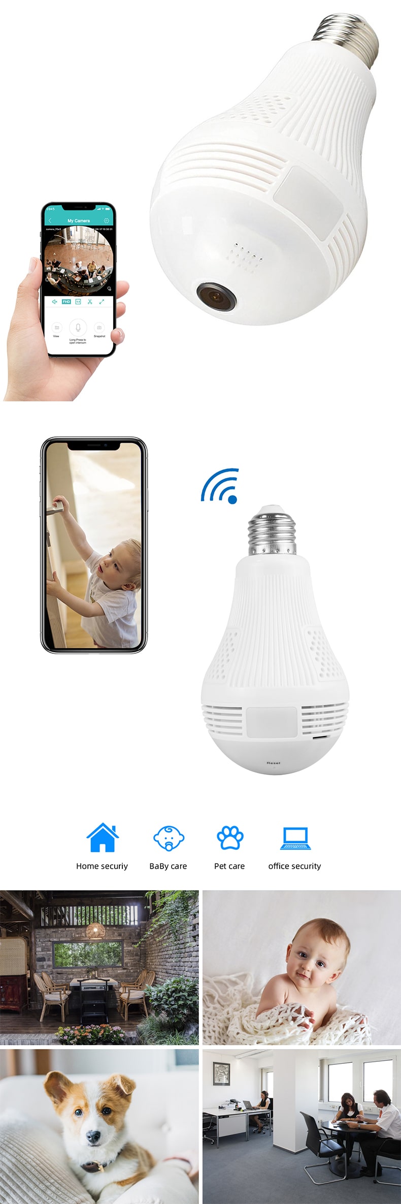 Home Indoor Wireless Night Vision Infrared Motion Detection Surveillance Systems Camera For Home House Front Door Security
