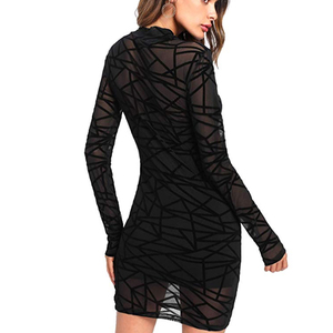 Vestido Midi Negro a Rayas para Mujer, Vestido Ajustado Transparente de Malla para Fiesta, Manga Larga, Estilo Línea A, Ropa de Club para Damas - Product Image 5