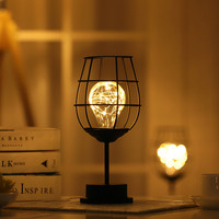 Noordse LED ijzeren wijnglas tafellamp met koperdraad, op batterijen, retro stijl, Valentijnsdag, bureaudecoratie, binnenverlichting