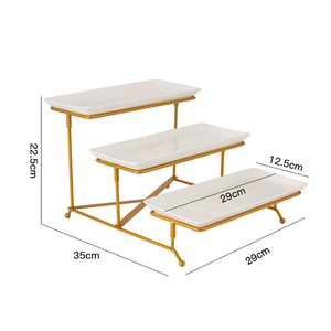 Set Piring Kue Kering Bertingkat 3 dari Keramik Kuning dengan Rak Logam Hitam yang Dapat Dilipat untuk Meja <span class=keywords><strong>Dessert</strong></span> - Product Image 4