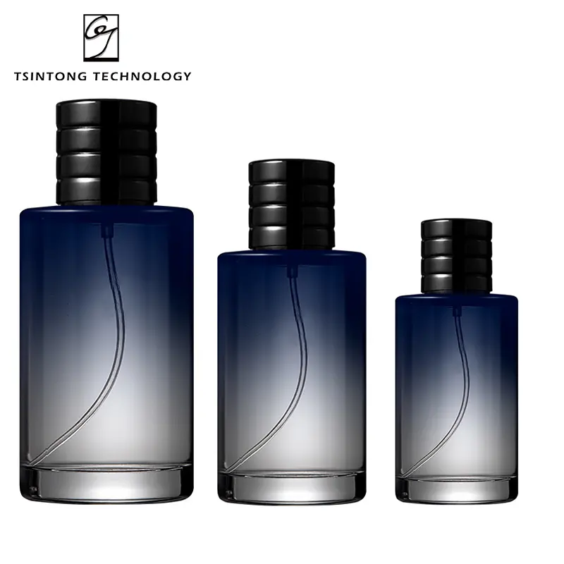 Nouveau design de bouteille de parfum en verre noir de 30ml 50ml 100ml à revêtement de couleur de cylindre de luxe en vente de gros