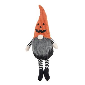 Gnome d'Halloween DB 8.3x4.7x23.5 avec chapeau en tricot orange assis en tissu pour décor de vacances - Product Image 1