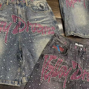Produttore di abbigliamento personalizzato da <span class=keywords><strong>uomo</strong></span> <span class=keywords><strong>Jeans</strong></span> dritti Vintage con orlo retrò pantaloncini estivi in Denim sottaceto - Product Image 3