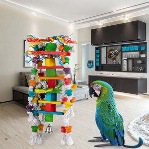 Grande <span class=keywords><strong>cage</strong></span> en bois écologique pour animaux de compagnie jouets corde de coton oiseaux colorés balançoire jouets suspendus perroquet jouet de dentition - Product Image 1