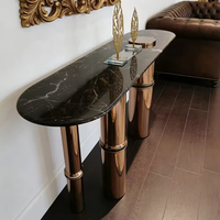 Table console personnalisable de luxe moderne minimaliste en acier inoxydable et marbre naturel, finition or rose, artistique, pour salon et chambre