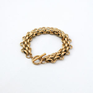 YF3363 Joyería Vintage Resistente al Agua y al Deslustre, Chapado en Oro de 18K, <span class=keywords><strong>Acero</strong></span> <span class=keywords><strong>Inoxidable</strong></span>, Conjunto de Collar Grueso Tejido y Pulsera Gruesa - Product Image 6