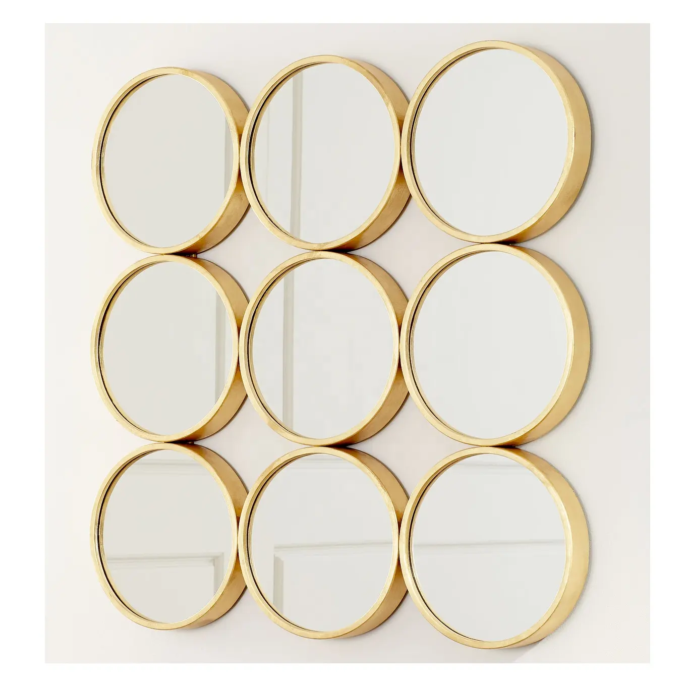 Set Of 6 Join Wall Hanging Mirror With All Of Separate Circular Metal Gold Mirror Frame for Sale