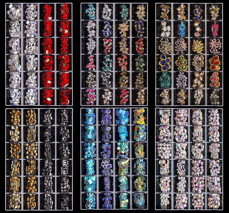 24 rejillas/caja de lujo, diseño de marca famosa, flor Popular, Nail Art, adornos 3D de Metal para uñas, diamantes de imitación, decoración