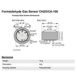 Sensor de Formaldehído Membrapor Ch2o/Ca-100, Monitor de Calidad del Aire, Cumple con RoHS de Suiza - Product Image 5
