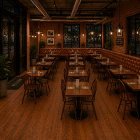 Ron Group Restaurant Ledergepolsterte Doppelseitige Sitzbank Quadratischer Holztisch Bugholzstuhl Kommerzielles Möbelset