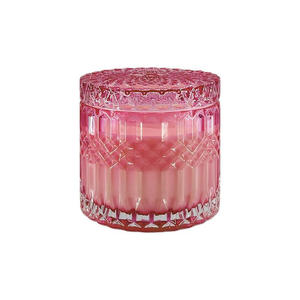 Vente en gros de bocaux à bougies en verre multicolore Bocal à bonbons de luxe Geo Cut Bocal de rangement en verre avec couvercle en verre - Product Image 1