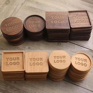 Custom Logo Non-Slip Cup Mat Wooden Coasters with Engraving Logo Drink Coasters Walnut Bamboo Custom Logo Round Blank <b>Gift</b> Box - Product Image 1