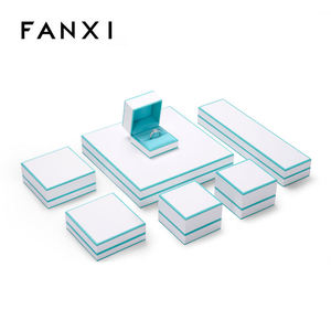 FANXI Custom Logo <b>White</b> Leather Blue Inside Earrings Bracelet <b>Box</b> Jewelry Packaging <b>Box</b> <b>Gift</b> <b>Box</b> - Product Image 2