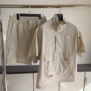 custom blank short sleeve breathable jacket wholesale women and nylon work tracksuit windbreaker short set two piece for men