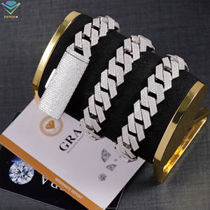 Hip hop 15mm 3rows cuban <b>chain</b> VVS moissanite diamond Gold plated 925 sterling sliver GRA certificate Pass diamond tester Unisex - Product Image 4