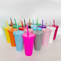 Gobelet magique à café sans BPA de 16 oz, gobelet réutilisable en plastique coloré personnalisé de 24 oz avec couvercles, pailles pour eau bouillante, eau froide