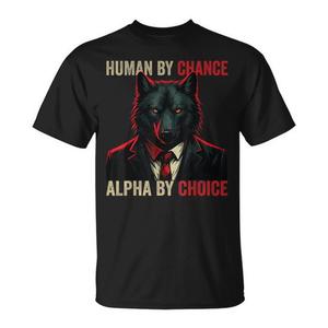 T-shirt Alpha Wolf Meme Human By Chance Alpha By Choice, chemise noire pour hommes - Product Image 1