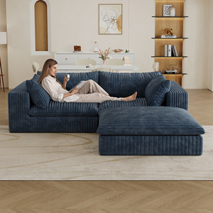 Sofá Seccional Modular <span class=keywords><strong>de</strong></span> <span class=keywords><strong>3</strong></span> <span class=keywords><strong>Plazas</strong></span> Kinwood, Estilo Americano Retro Moderno, Color Marrón, Tela <span class=keywords><strong>de</strong></span> Pana Gruesa a Rayas, Juego <span class=keywords><strong>de</strong></span> Sofás para Sala <span class=keywords><strong>de</strong></span> Estar - Product Image 1