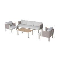 Löwen-Design Seilgeflecht Outdoor-Sofa-Set Modernes Terrassen-Sitzgruppen-Set mit Sofa, Sesseln & Couchtisch
