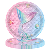Vaisselle jetable sur le thème de la sirène, assiettes en papier, serviettes, gobelets, vaisselle, fournitures pour fête d'anniversaire sur le thème de la sirène