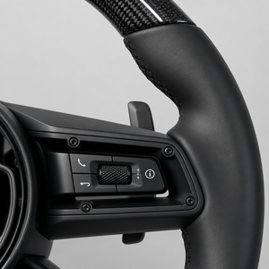 Volante Redondo Superior e Inferior de Fibra de Carbono con Empuñadura de Cuero Nappa y Perilla <span class=keywords><strong>SC</strong></span> Sin Levas para <span class=keywords><strong>Porsche</strong></span> <span class=keywords><strong>911</strong></span> 992 - Product Image 6