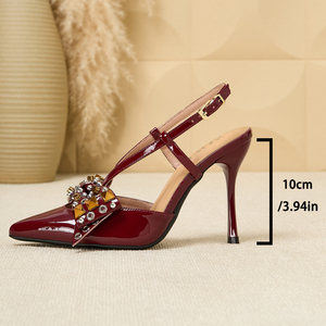 <span class=keywords><strong>Zapatos</strong></span> de tacón de aguja con lazo y correa trasera - <span class=keywords><strong>Zapatos</strong></span> de fiesta de <span class=keywords><strong>charol</strong></span> negro con punta en pico - Product Image 6