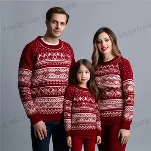 Pakaian rajut wanita ukuran Plus, Sweater katun Terry rajut ayah ibu dan saya, pakaian keluarga yang cocok untuk Natal