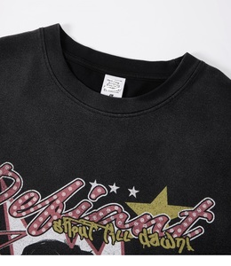 เสื้อยืดผู้ชายลายพิมพ์สุดเท่สไตล์วินเทจ เสื้อยืดผ้าฝ้าย พิมพ์ลายดิจิตอล 3 มิติ สีดำ ทรงโอเวอร์ไซส์ ล้างสีแบบแอซิดวอช เสื้อยืดพรีเมียม - Product Image 6