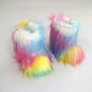 الجملة الأم وأنا رخيصة أحذية الثلوج الفراء مجموعة أطفال الأطفال فو فراء الأحذية مع حقيبة مطابقة و عقال النساء الفراء الثلوج - Product Image 2