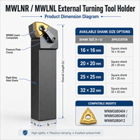 Porte-outil CNC MWLNL pour tournage externe compatible avec les plaquettes WNMG080404/08
