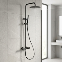 Ensemble de douche mural à température constante avec cartouche céramique, jet pluie, robinet en cuivre finition noir doré brossé