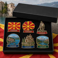 Lot de badges émaillés personnalisés symbole Macédoine du Nord, boîte cadeau, statue antique, lac, épinglette, souvenir touristique, ensemble cadeau