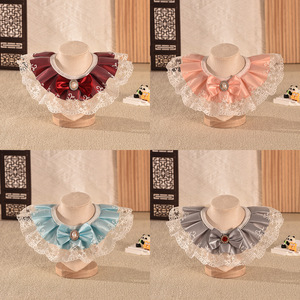 Lace-Trimmed Pet Bibs With Bows Checkered Patterns Dog Cat Accessories Vintage Style All Seasons Bandanas - Product Image 2