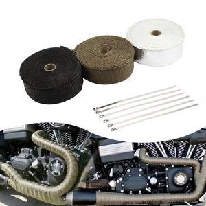 ZUQING - Banda de protección térmica para tubo de escape de motocicleta, fibra de vidrio, color negro, titanio, blanco, tela antiescaldante para coche y bicicleta - Product Image 1