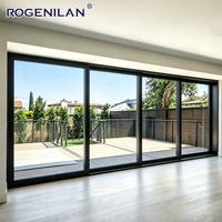Porte coulissante en verre ultra-étroite en aluminium Rogenilan, porte coulissante de patio insonorisée en verre trempé pour l'extérieur