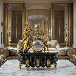 Horloge de bureau <span class=keywords><strong>d</strong></span>écorative de <span class=keywords><strong>d</strong></span>éesse ange dorée de style européen rétro en laiton et métal avec base en porcelaine pour la <span class=keywords><strong>décoration</strong></span> intérieure de luxe - Product Image 5