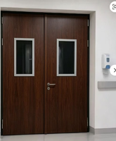 Porte coupe-feu double en acier à grain de bois, personnalisée, 2100x1500mm, résistance au feu 90 minutes, avec vitre, pour usage commercial et hospitalier