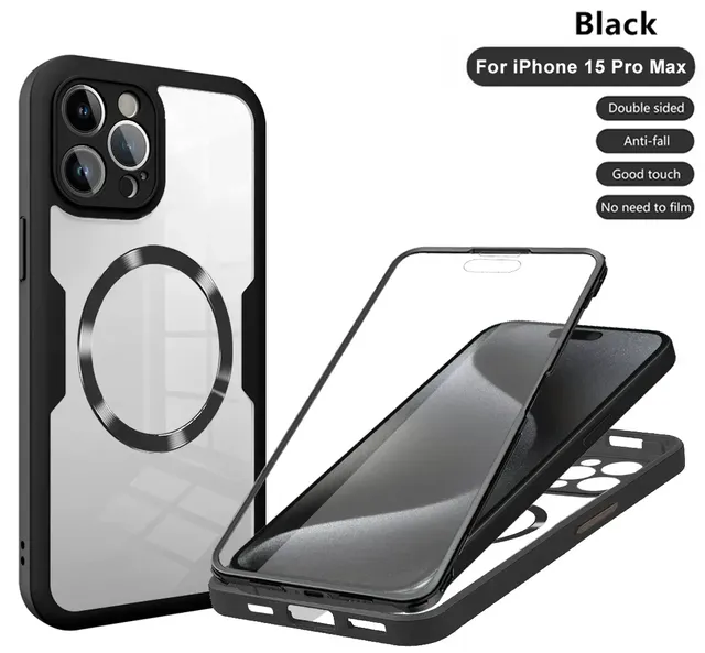 ODM/OEM Magnetic 360 Full Body Front+Back Clear Case TPU+PC Bumper Shockproof Cover for IPhone17 16 15 11 12 13 14 Pro Max