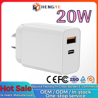 Chargeur mural intelligent pour téléphone portable avec double port USB, PD3.0 Type C QC, prise AU, super durable, 20W 18W